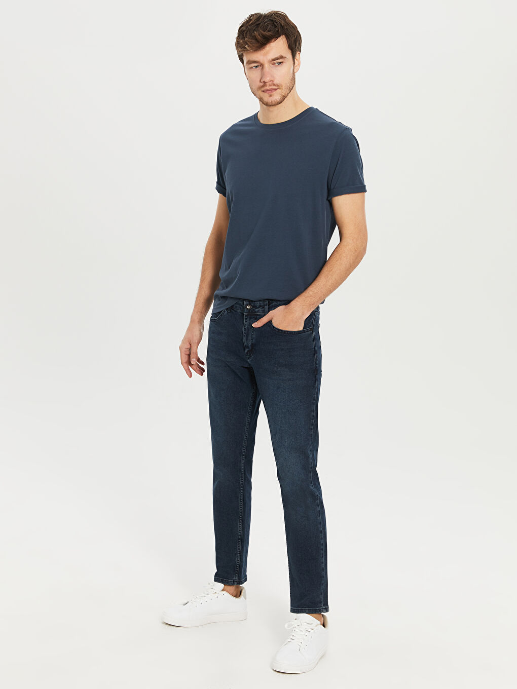 İndigo Bisiklet Yaka Basic Penye Tişört-3