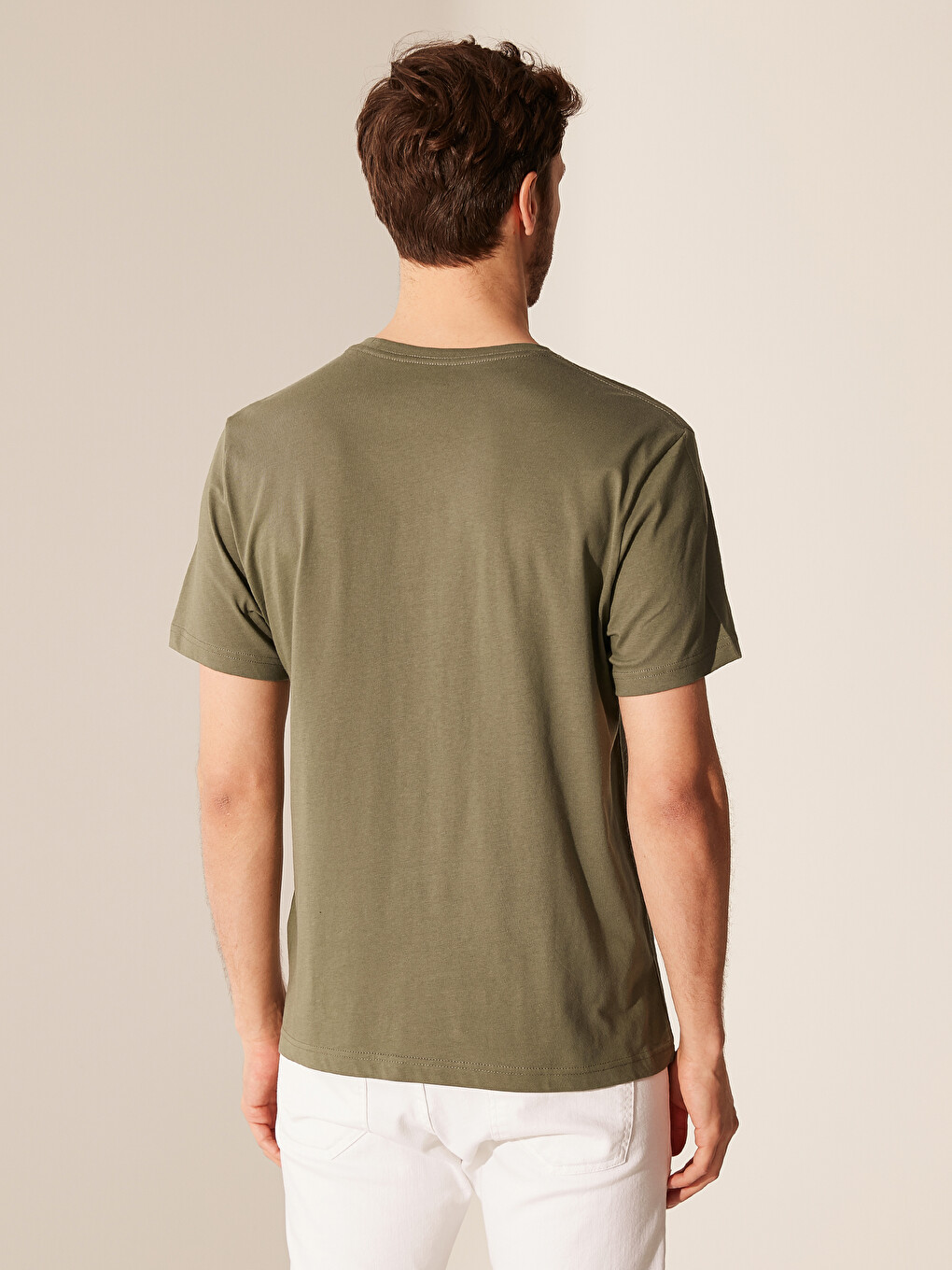 Rundhalsausschnitt Basic T-Shirt aus gekämmter Baumwolle-2