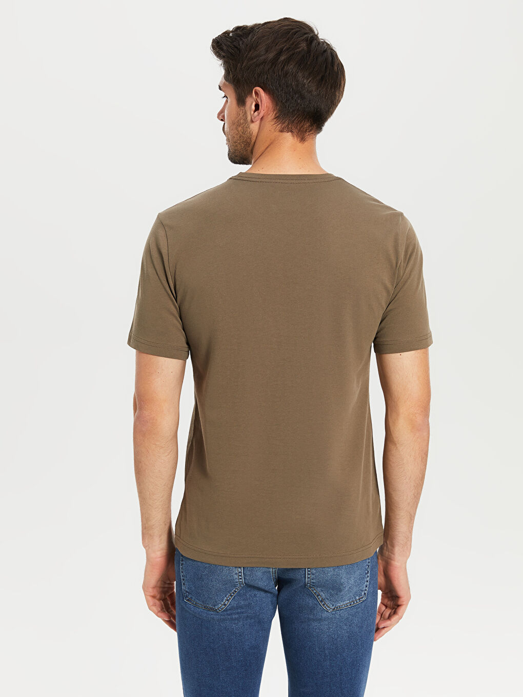 Haki Bisiklet Yaka Basic Penye Tişört-3