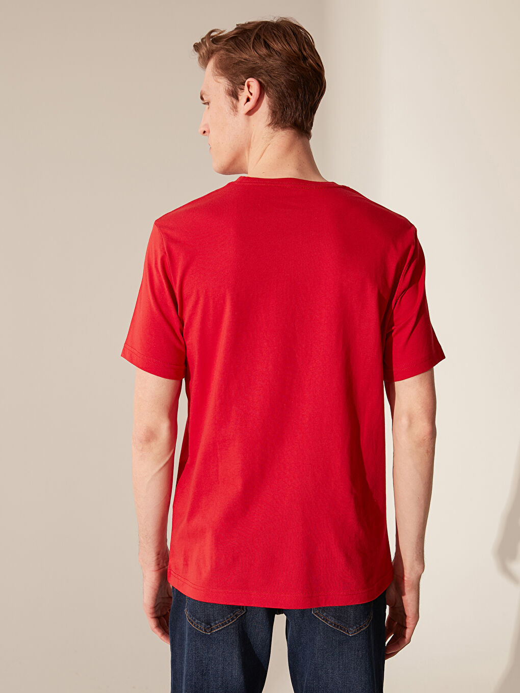 Kırmızı Bisiklet Yaka Basic Penye Tişört-2