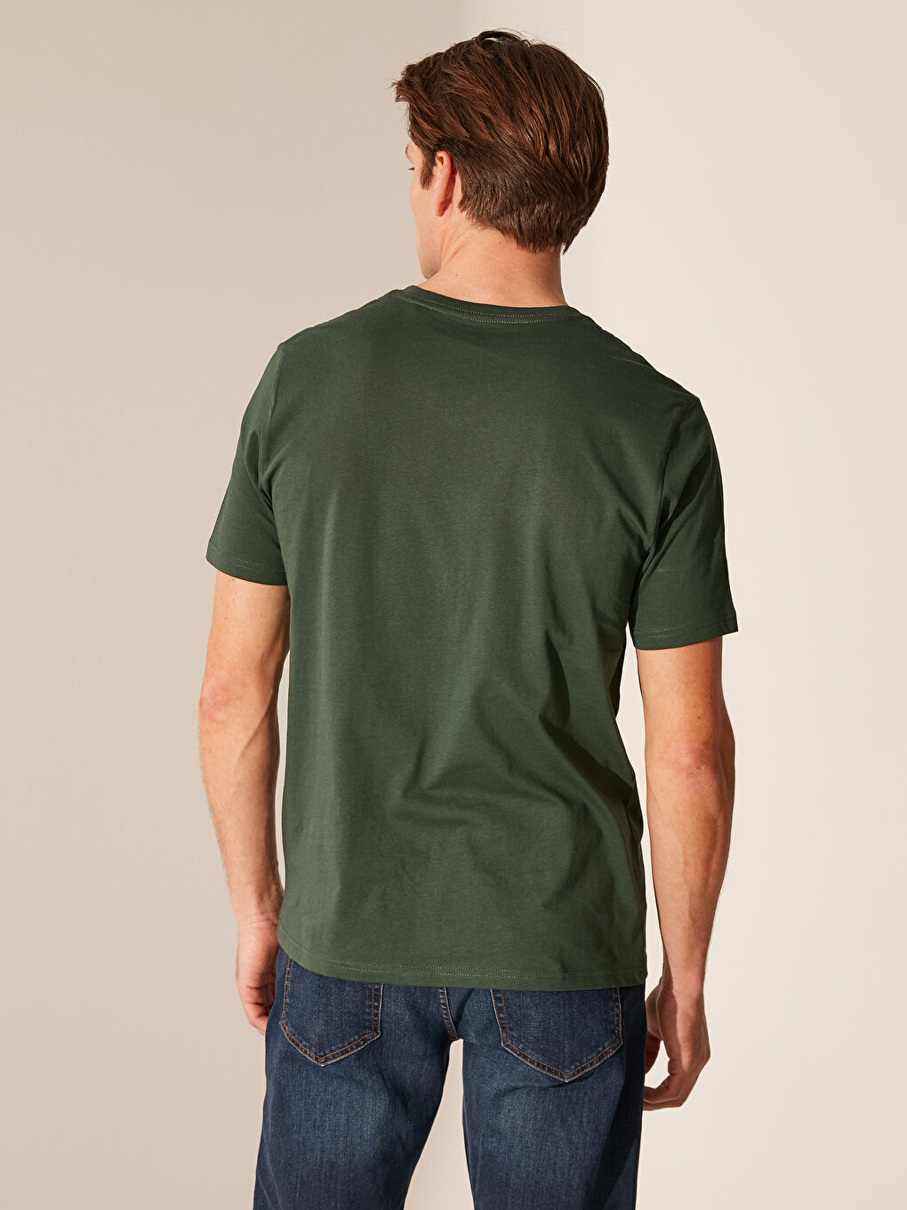 V-Ausschnitt Kurzarm Basic Baumwolle Herren T-Shirt-2