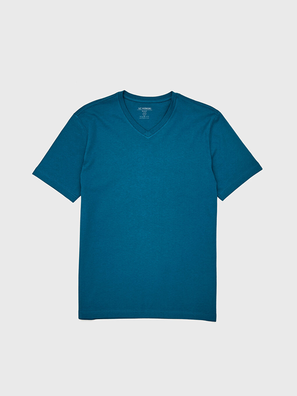 تيشيرت قطن أساسي بفتحة رقبة على شكل حرف V وكم قصير للرجال-1