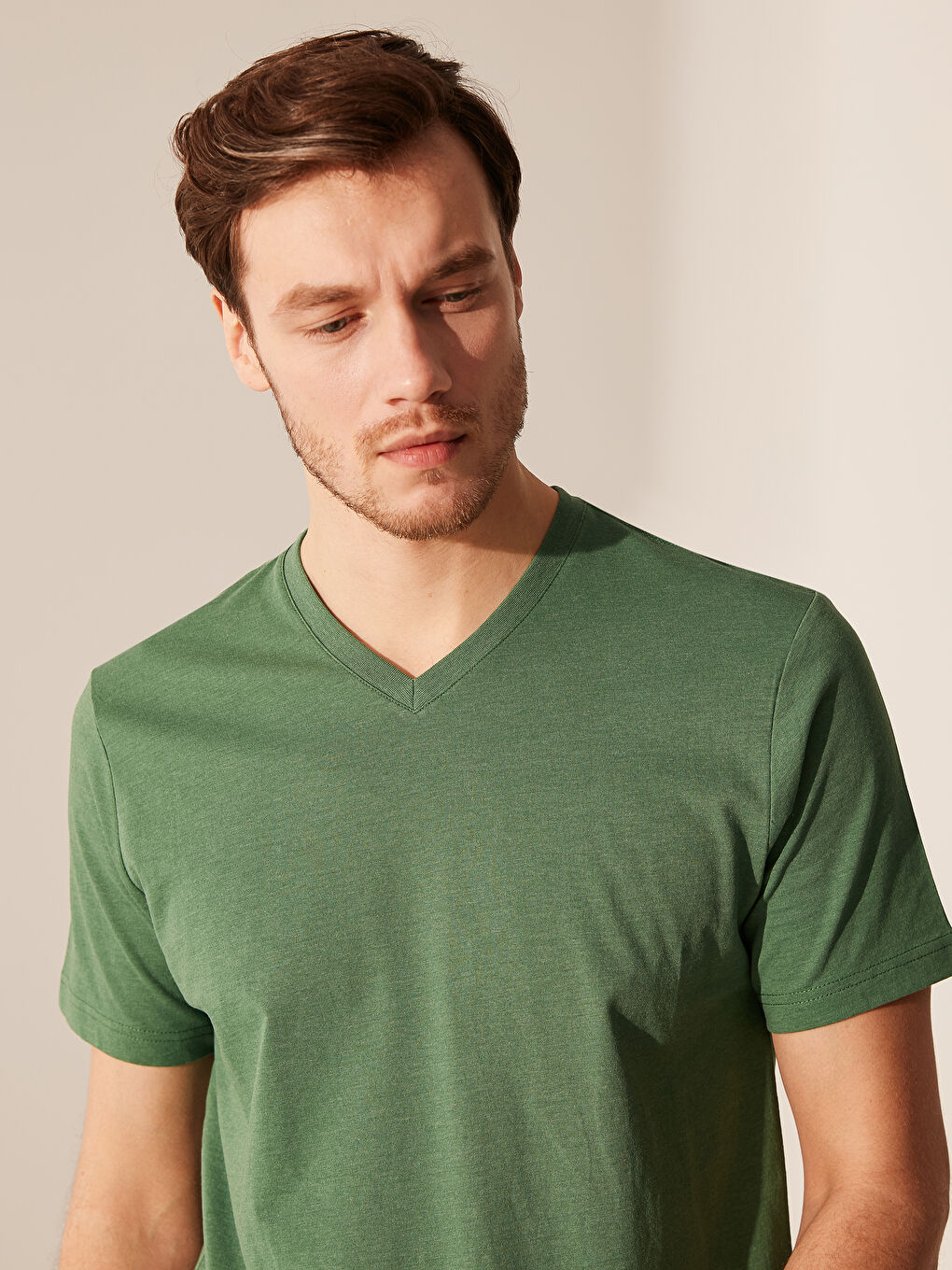 Футболка для чоловіків з V-подібним вирізом, коротким рукавом, базова, бавовняна-1