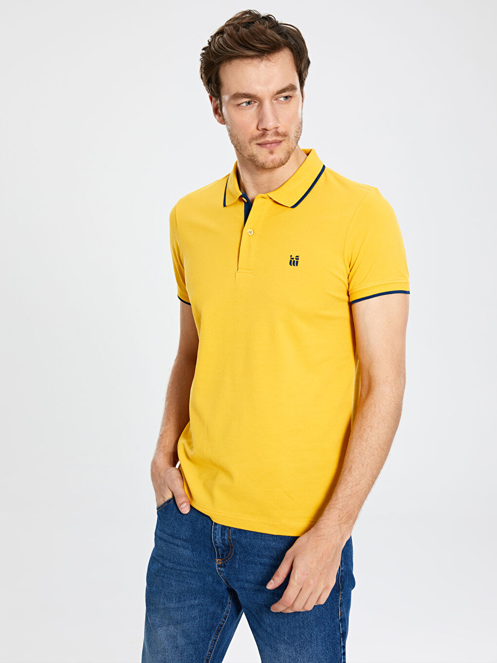Sarı Polo Yaka Kısa Kollu Pike Erkek Tişört