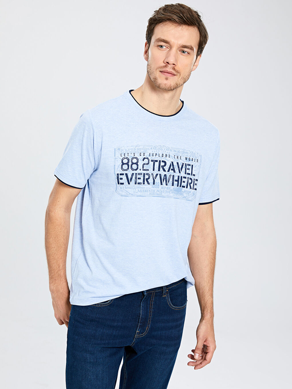 Мужчины Голубой Футболка-1