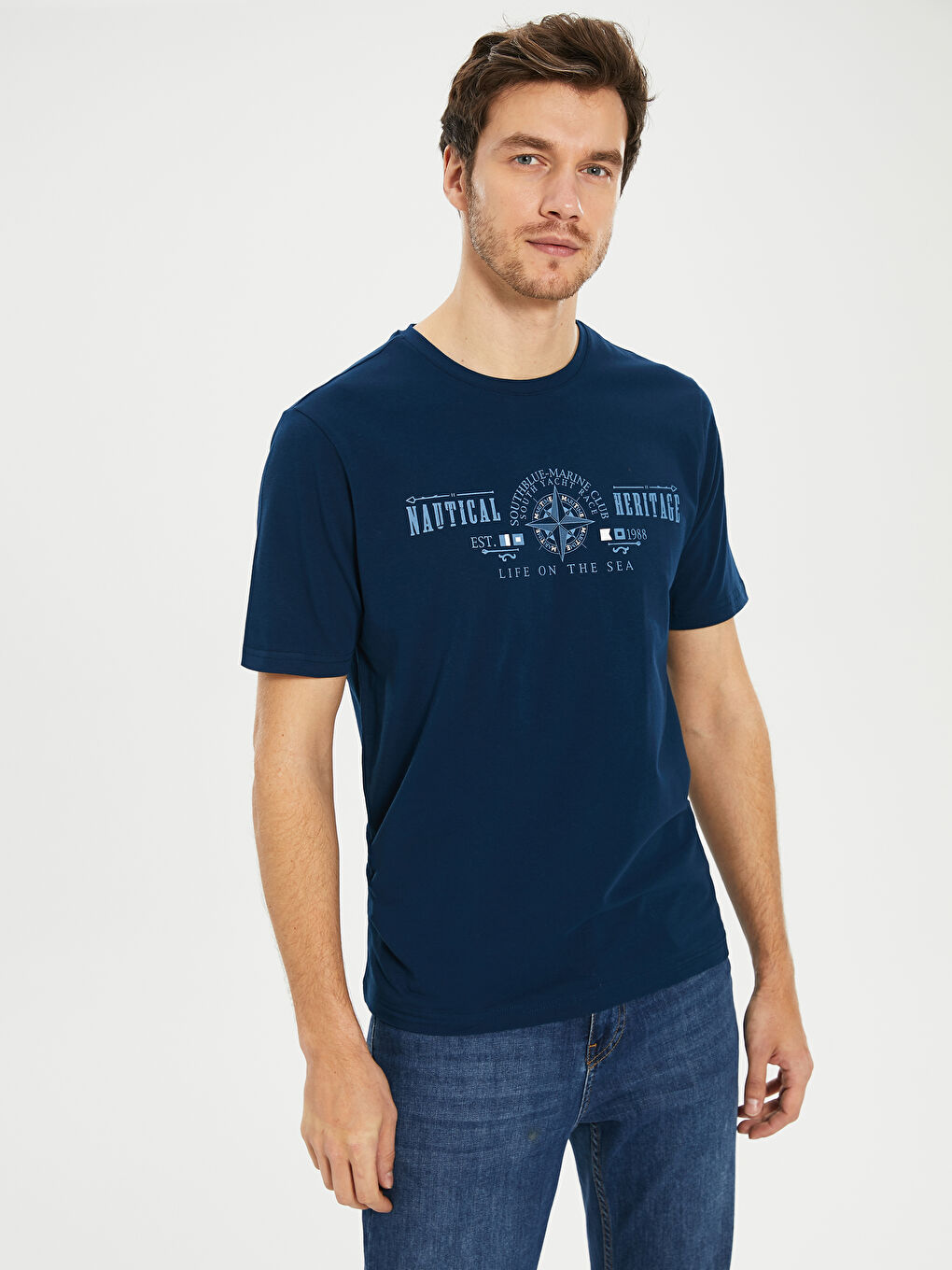 Lacivert Kısa Kollu Penye Erkek Tişört-2