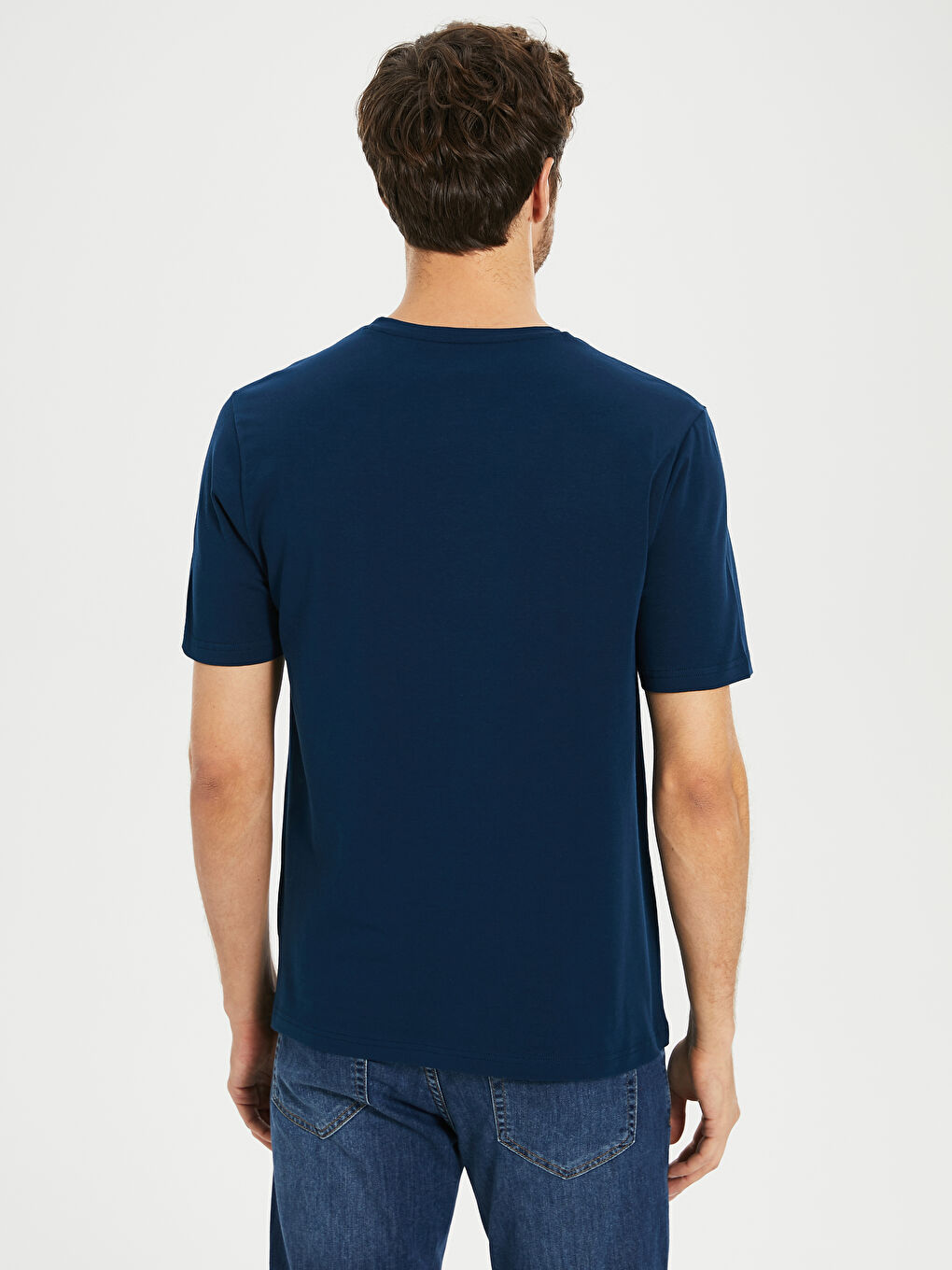 Lacivert Kısa Kollu Penye Erkek Tişört-3