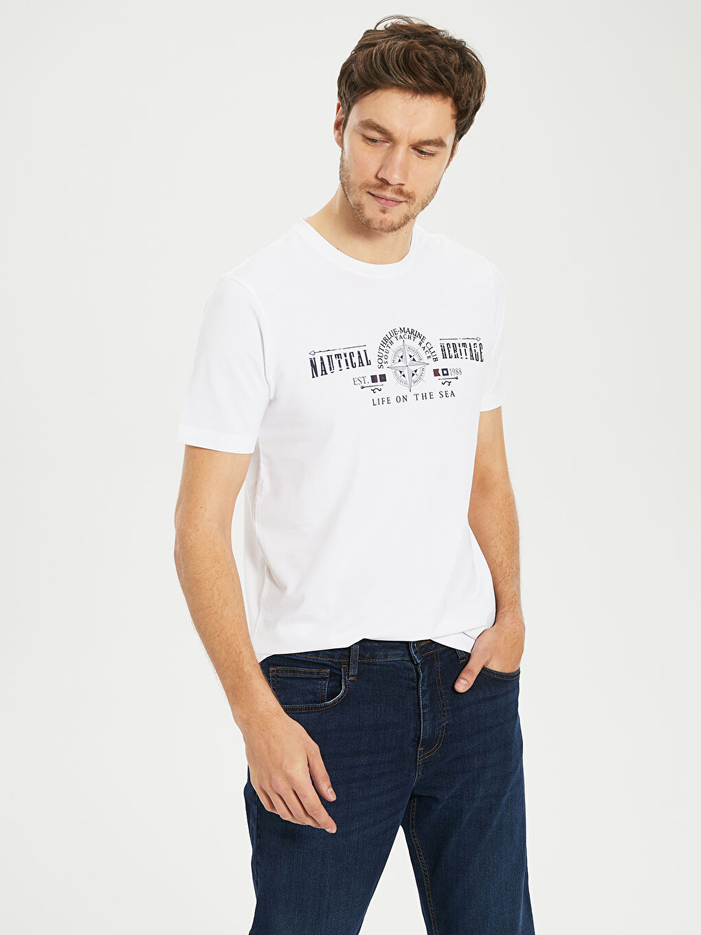 Beyaz Kısa Kollu Penye Erkek Tişört-1