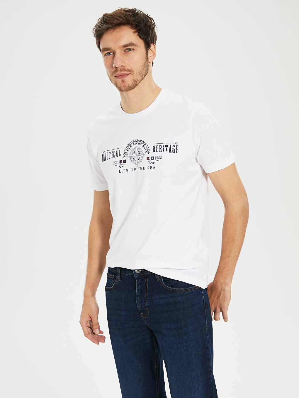 Beyaz Kısa Kollu Penye Erkek Tişört-2