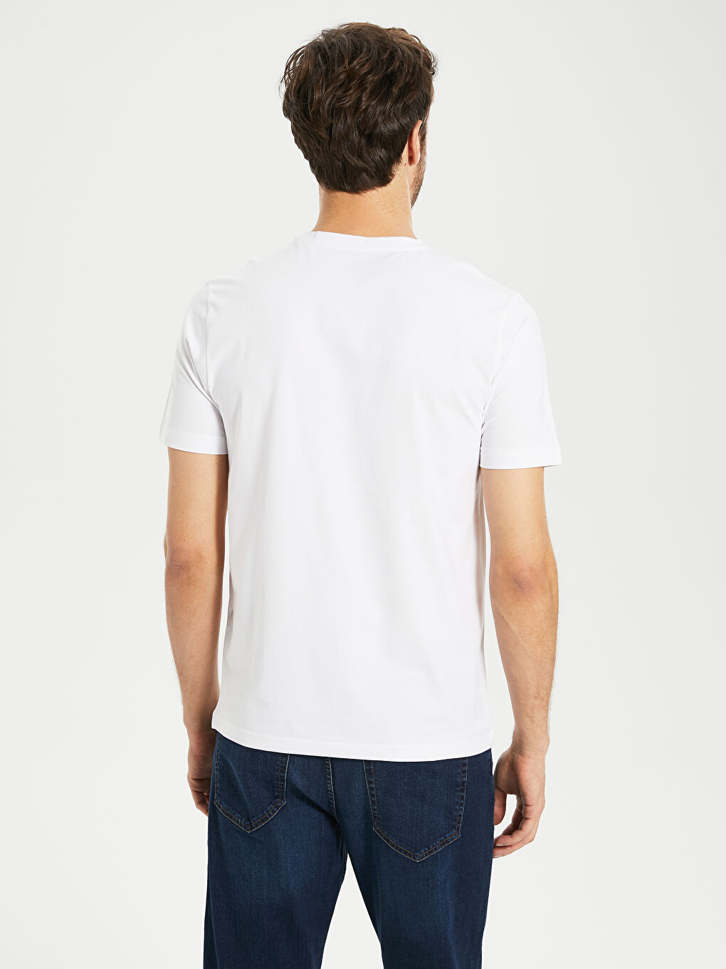 Beyaz Kısa Kollu Penye Erkek Tişört-3