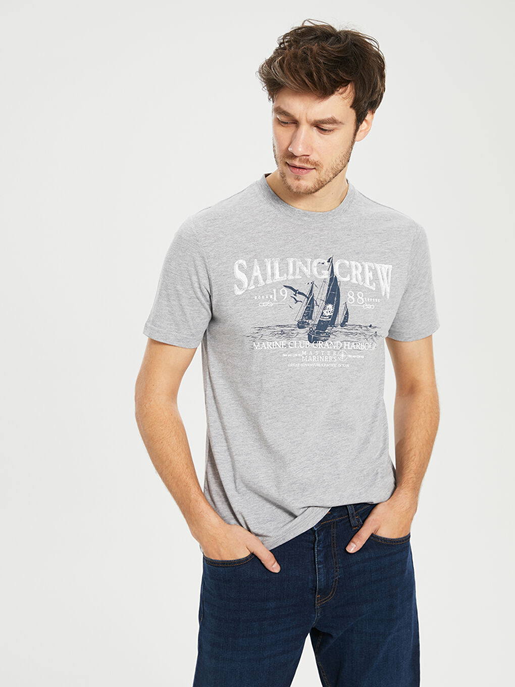 Gri Kısa Kollu Penye Erkek Tişört