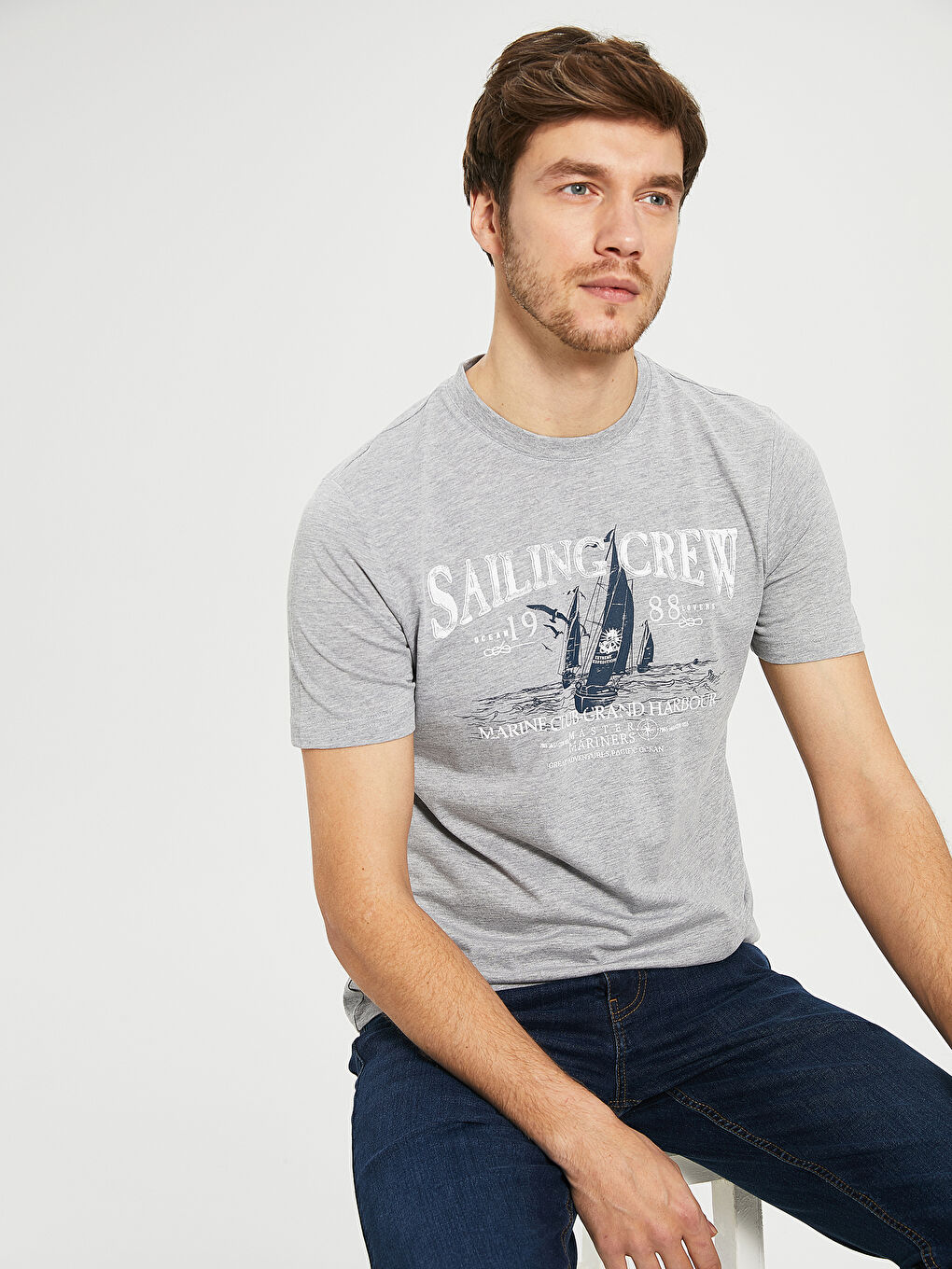 Gri Kısa Kollu Penye Erkek Tişört-2