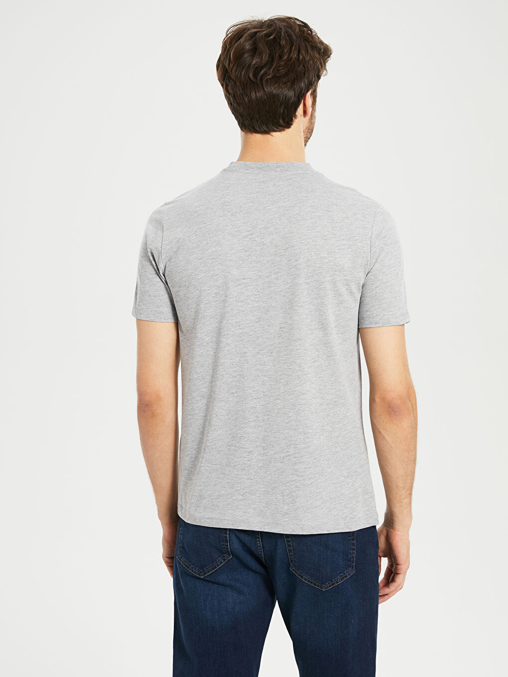 Gri Kısa Kollu Penye Erkek Tişört-3
