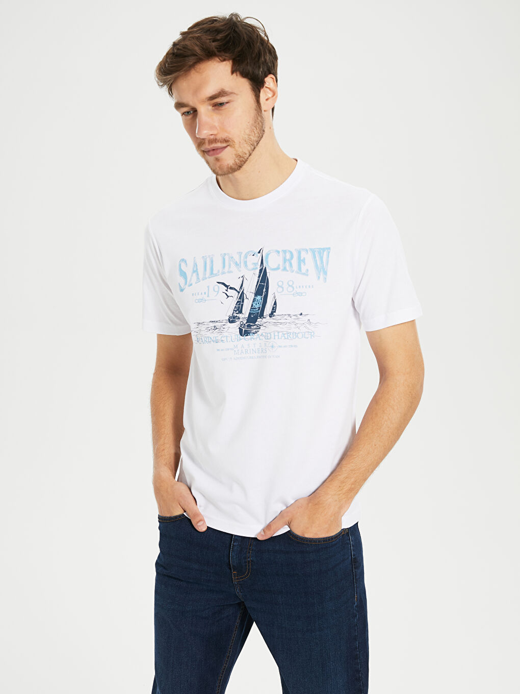 Beyaz Kısa Kollu Penye Erkek Tişört