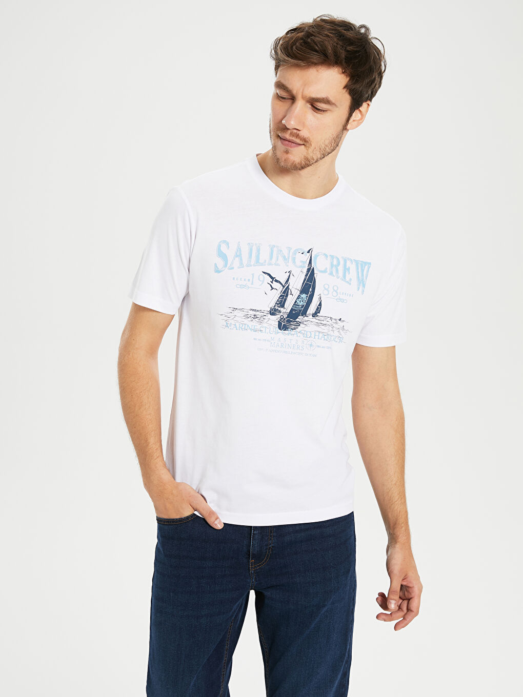 Beyaz Kısa Kollu Penye Erkek Tişört-1