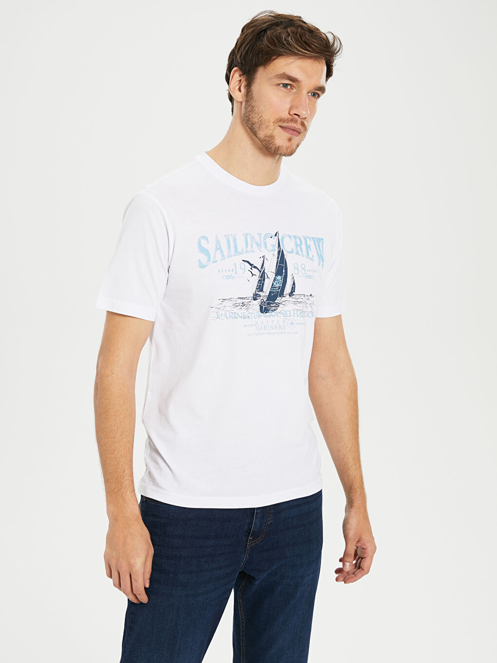 Beyaz Kısa Kollu Penye Erkek Tişört-2