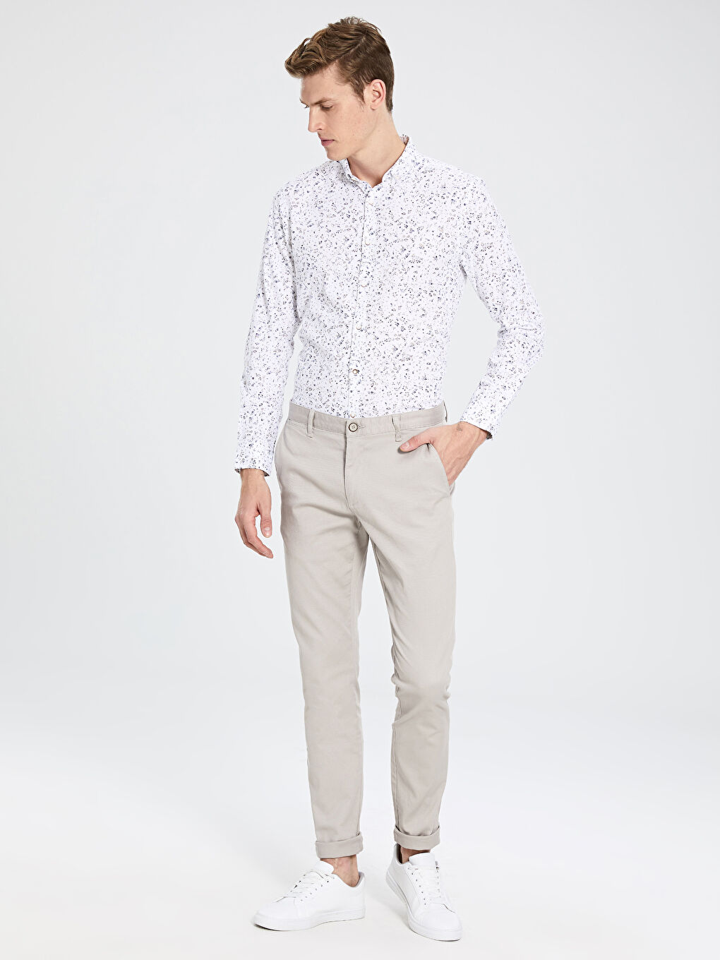 Bej Dar Kalıp Erkek Chino Pantolon-1