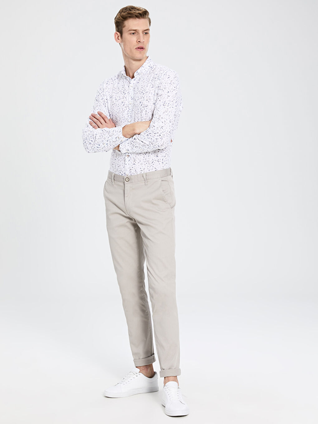 Bej Dar Kalıp Erkek Chino Pantolon-2