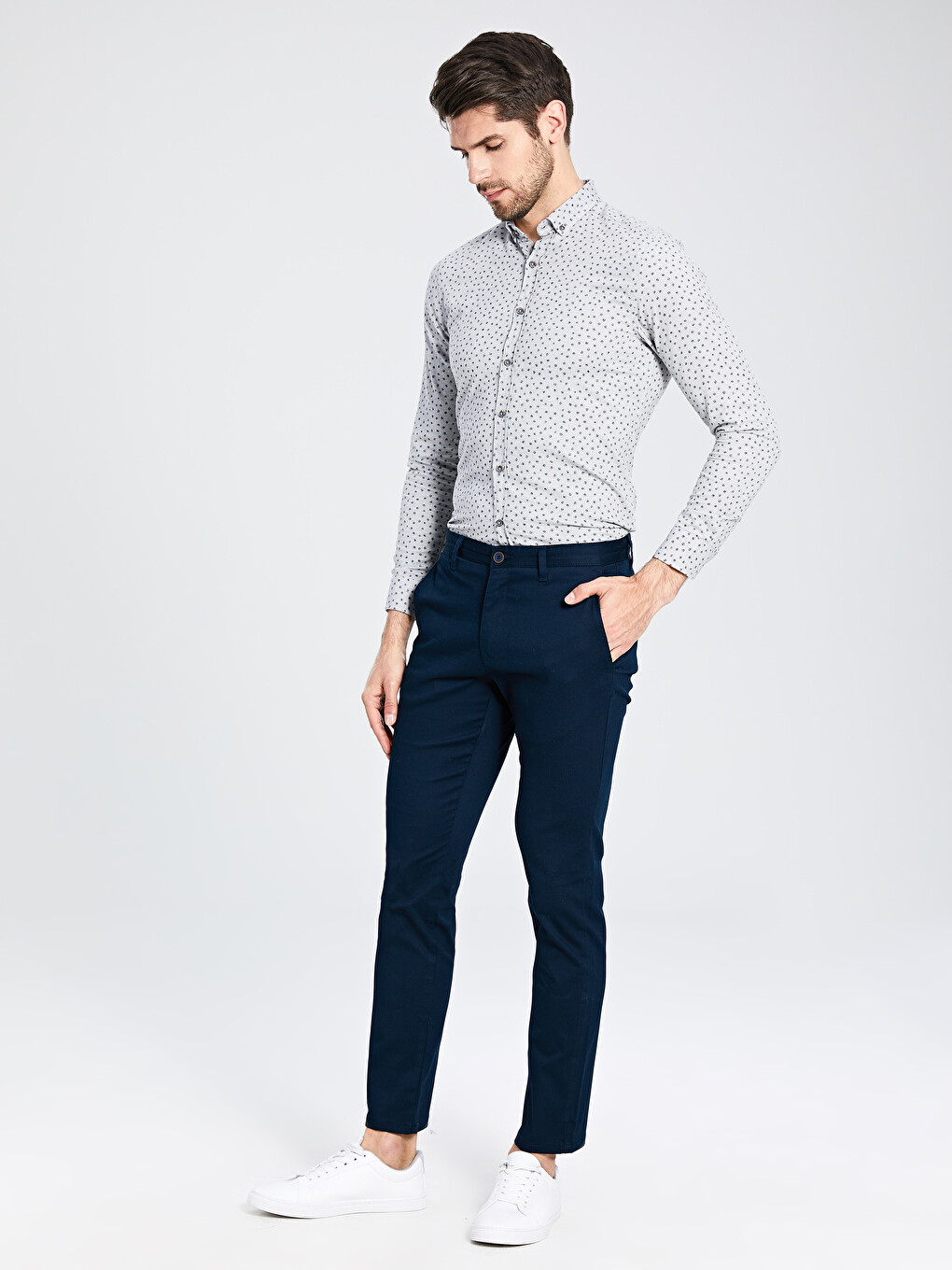 Lacivert Dar Kalıp Erkek Chino Pantolon-1