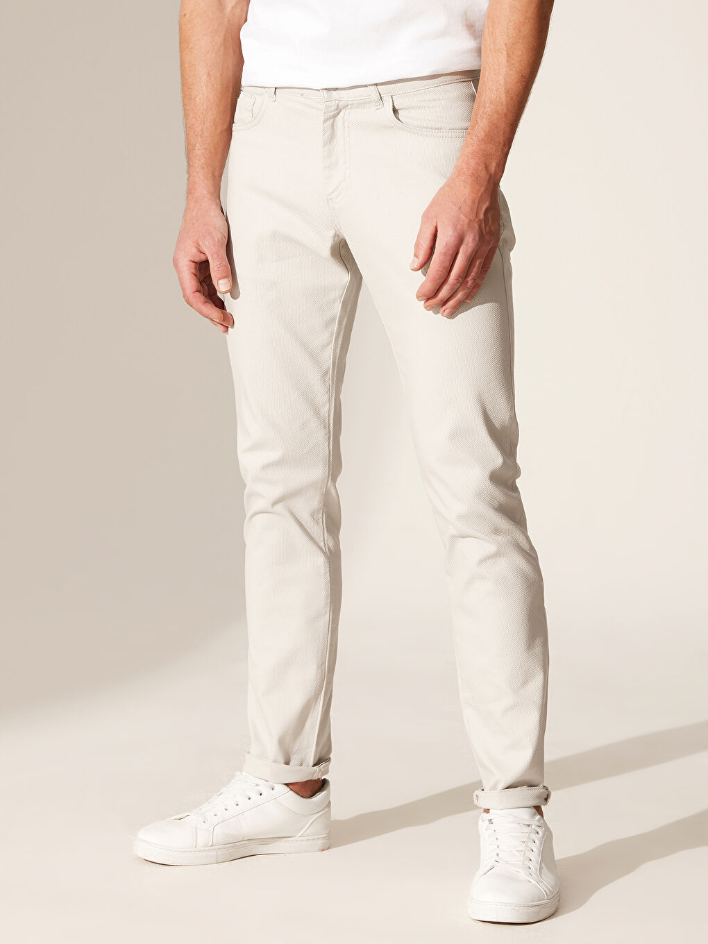 Bej Slim Fit Armürlü Pantolon-2