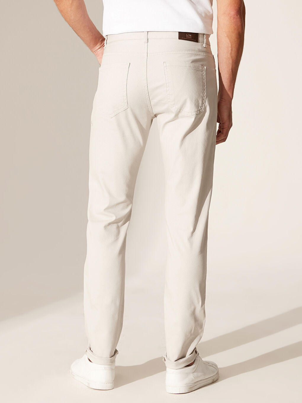 Bej Slim Fit Armürlü Pantolon-3