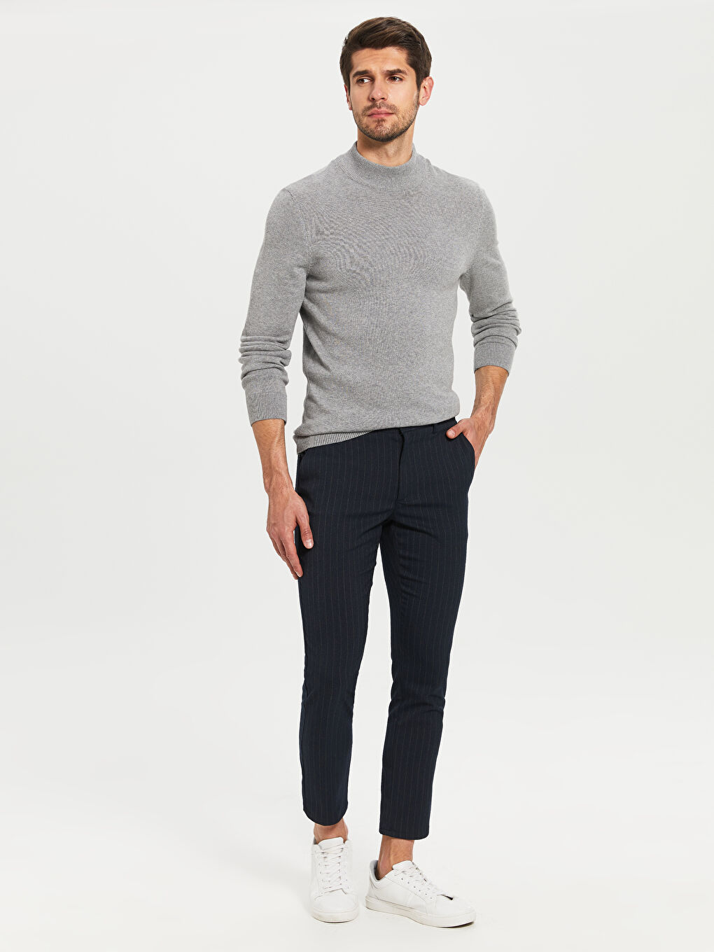 Lacivert Crop Gabardin Erkek Pantolon