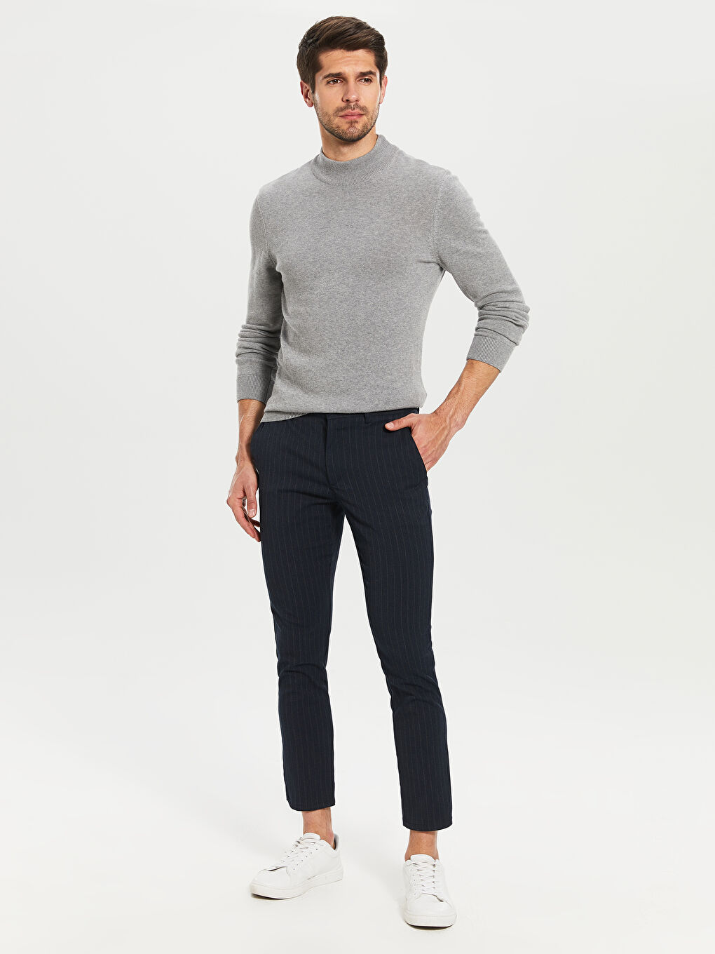 Lacivert Crop Gabardin Erkek Pantolon-1