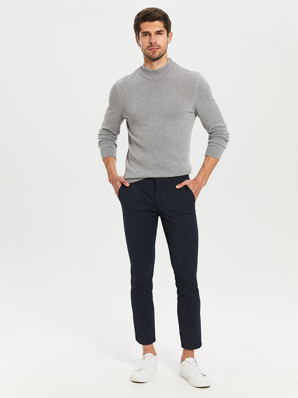 Lacivert Crop Gabardin Erkek Pantolon-2