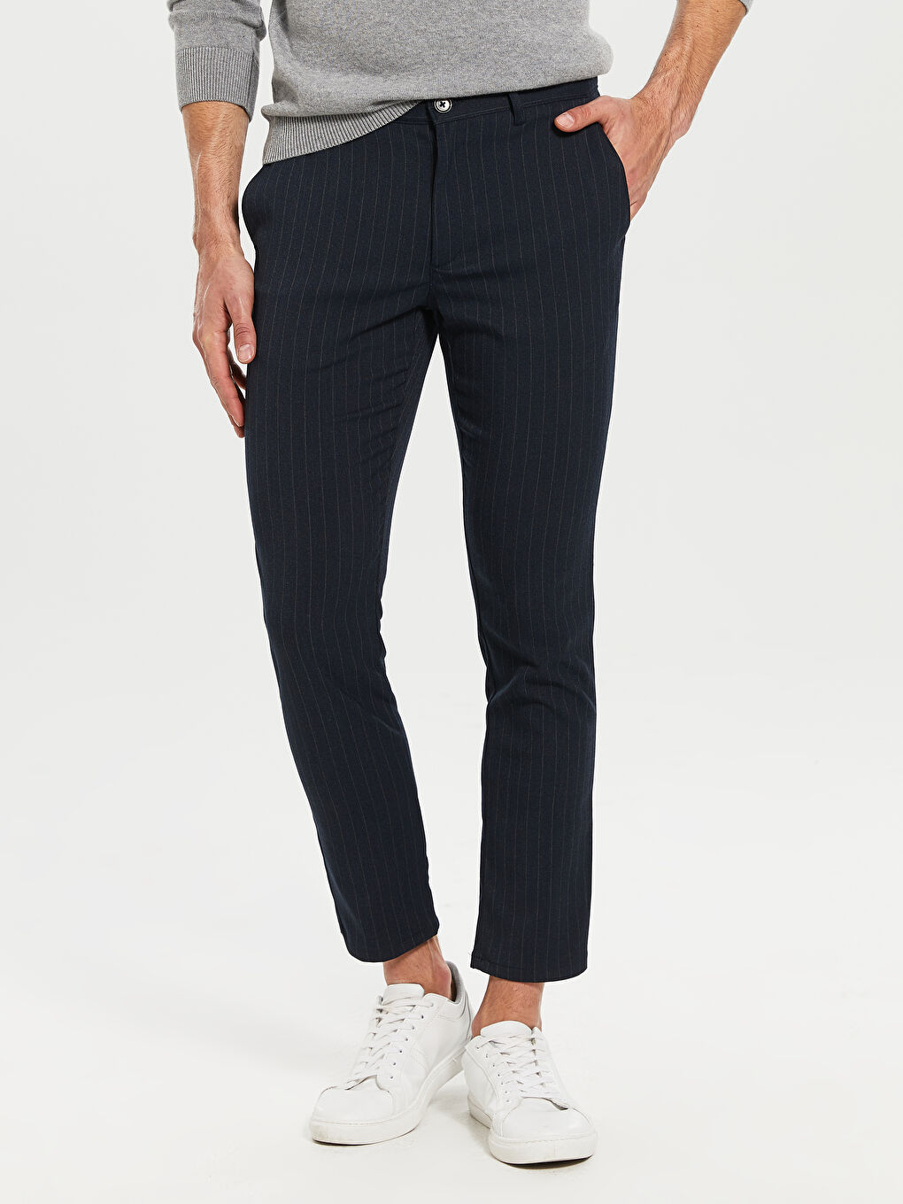 Lacivert Crop Gabardin Erkek Pantolon-3