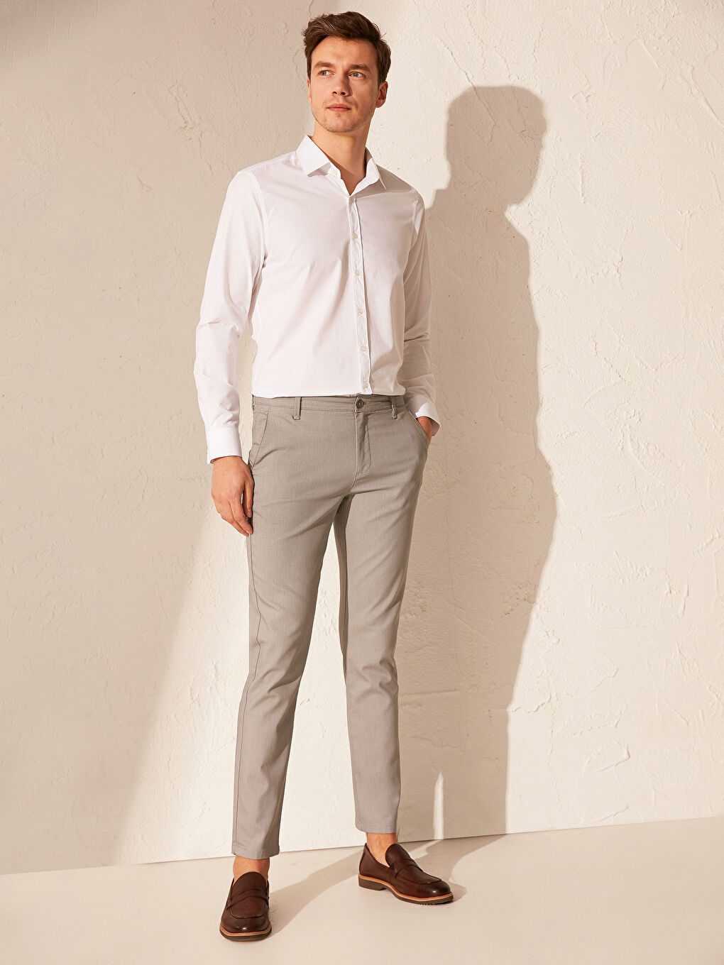 Gri Dar Kalıp Erkek Chino Pantolon-6