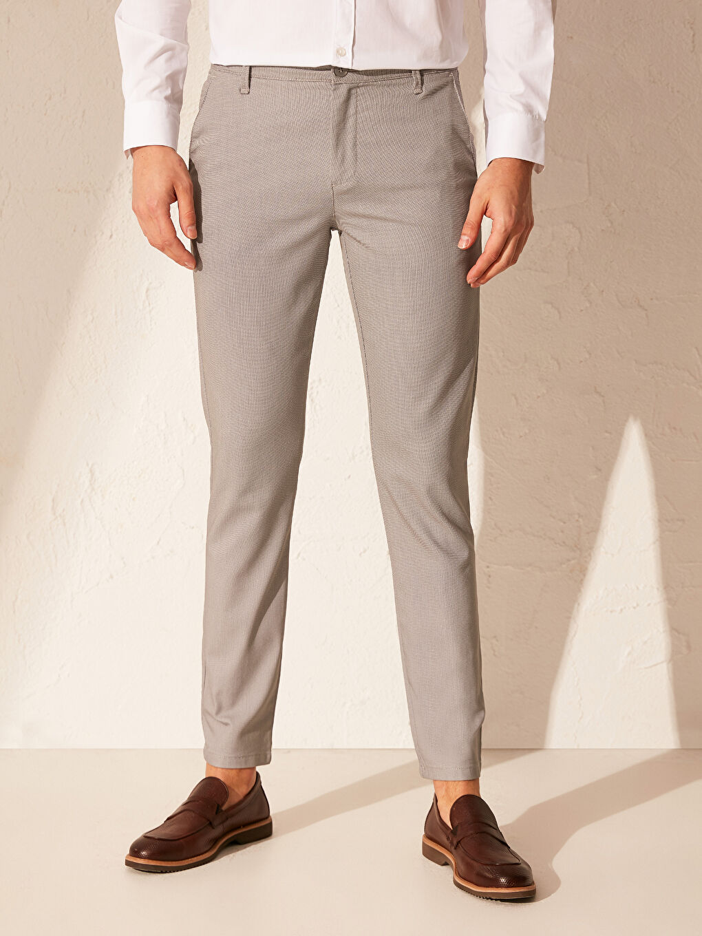 Gri Dar Kalıp Erkek Chino Pantolon-7