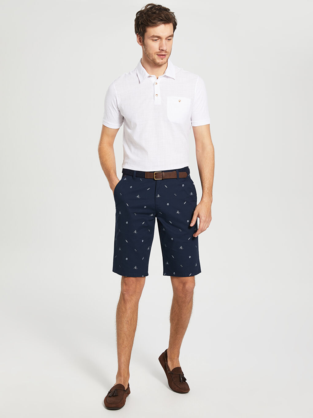 Lacivert Standart Kalıp Desenli Gabardin Erkek Şort-1