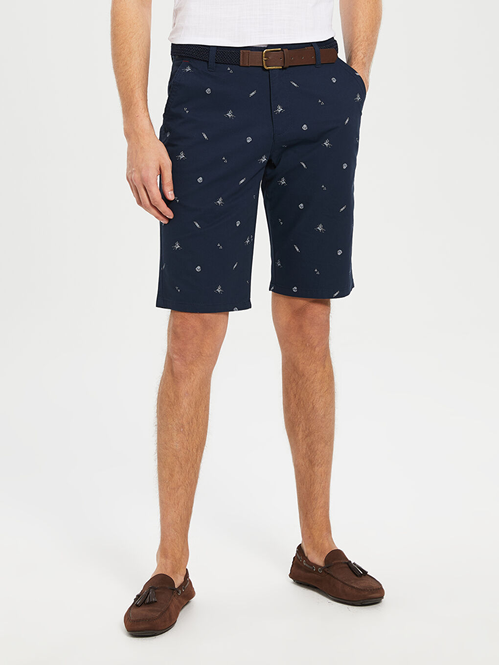 Lacivert Standart Kalıp Desenli Gabardin Erkek Şort-2