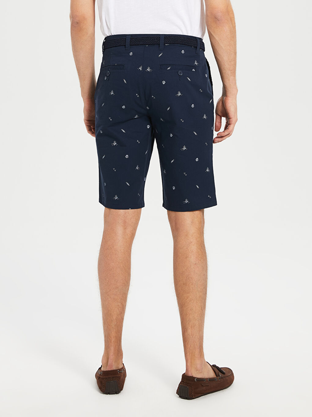 Lacivert Standart Kalıp Desenli Gabardin Erkek Şort-3