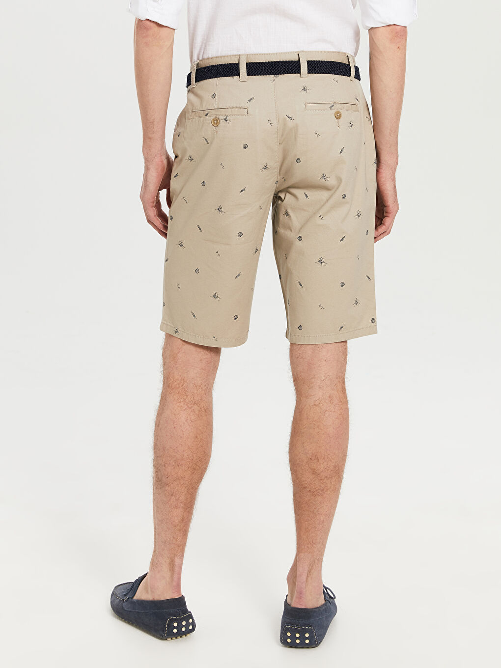Bej Standart Kalıp Desenli Gabardin Erkek Şort-4