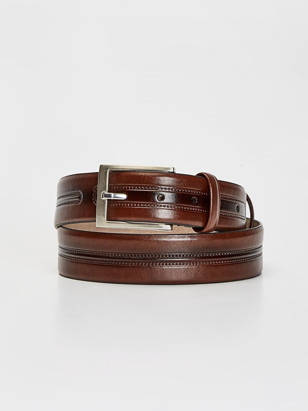 Kahverengi Deri Görünümlü Erkek Chıno Kemer