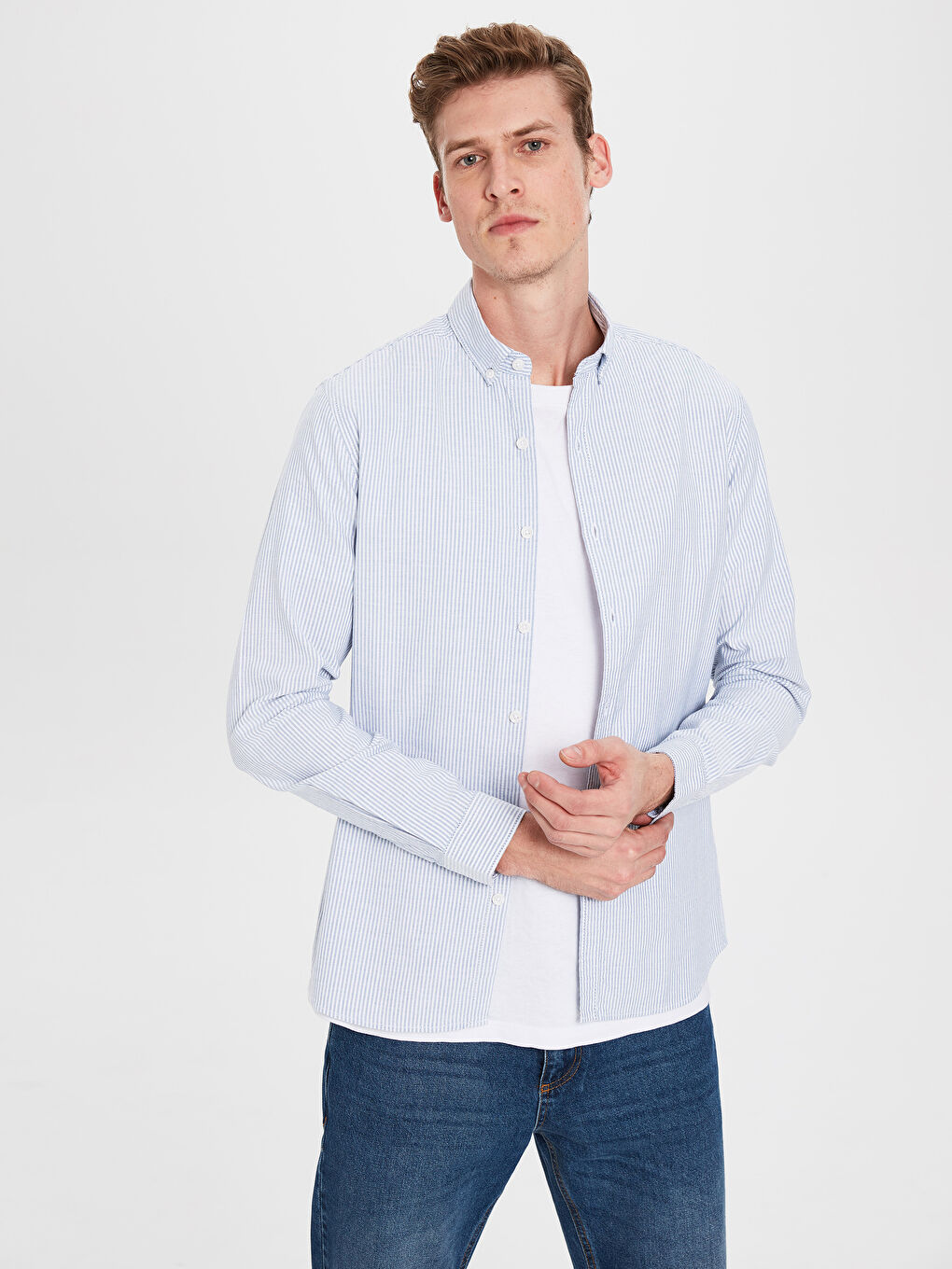 Mavi Poplin Erkek Gömlek