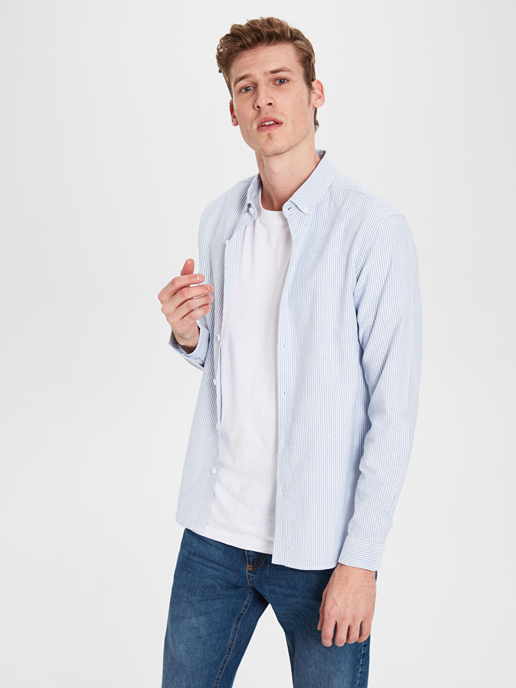 Mavi Poplin Erkek Gömlek-1