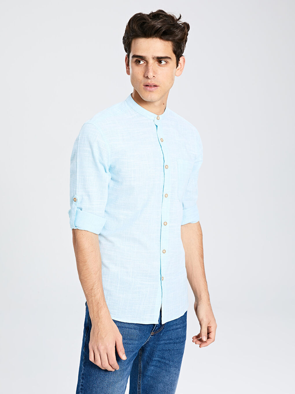 Slim fit poplin košulja s ruskom kragnom 