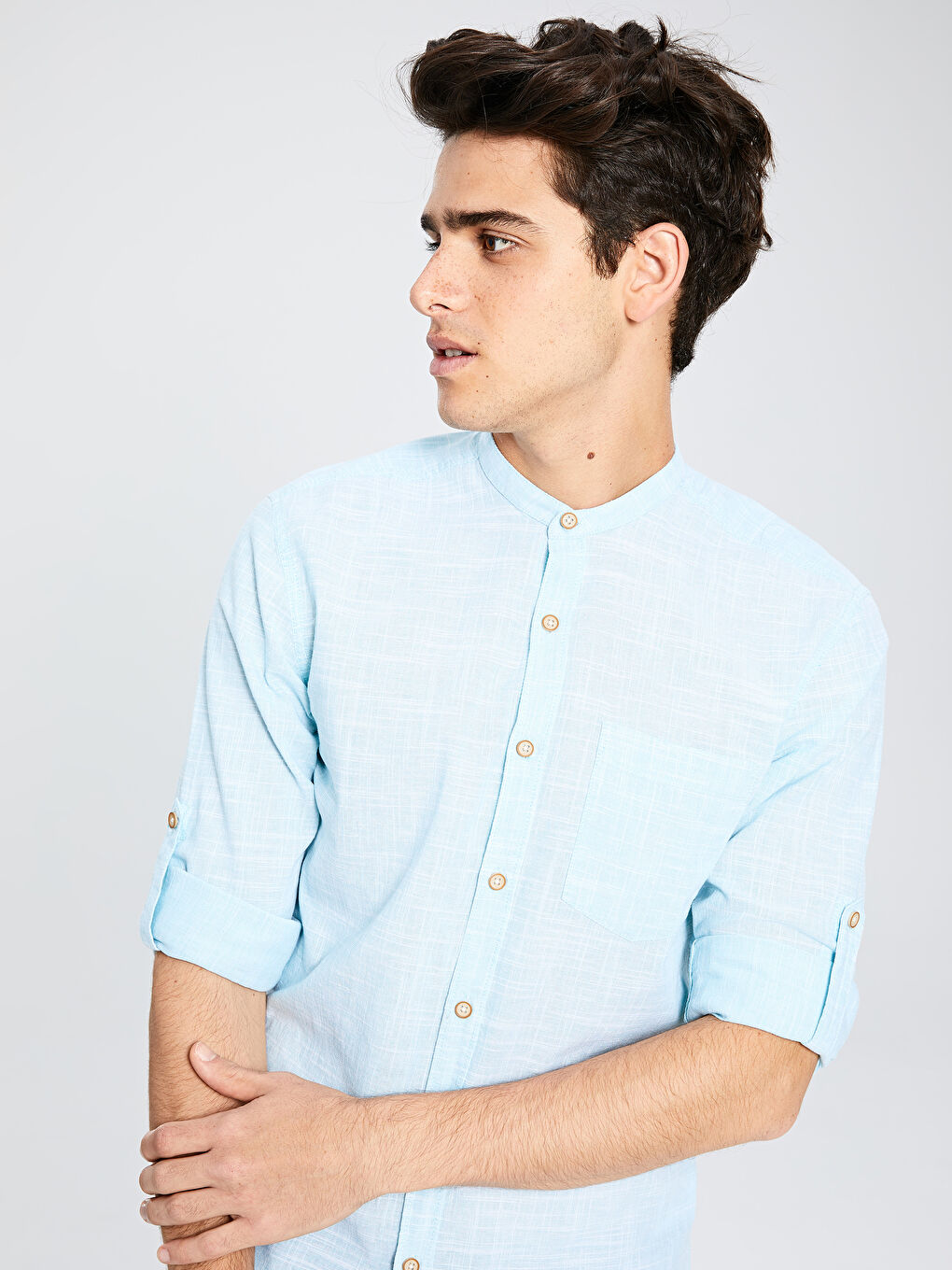 Slim fit poplin košulja s ruskom kragnom -2