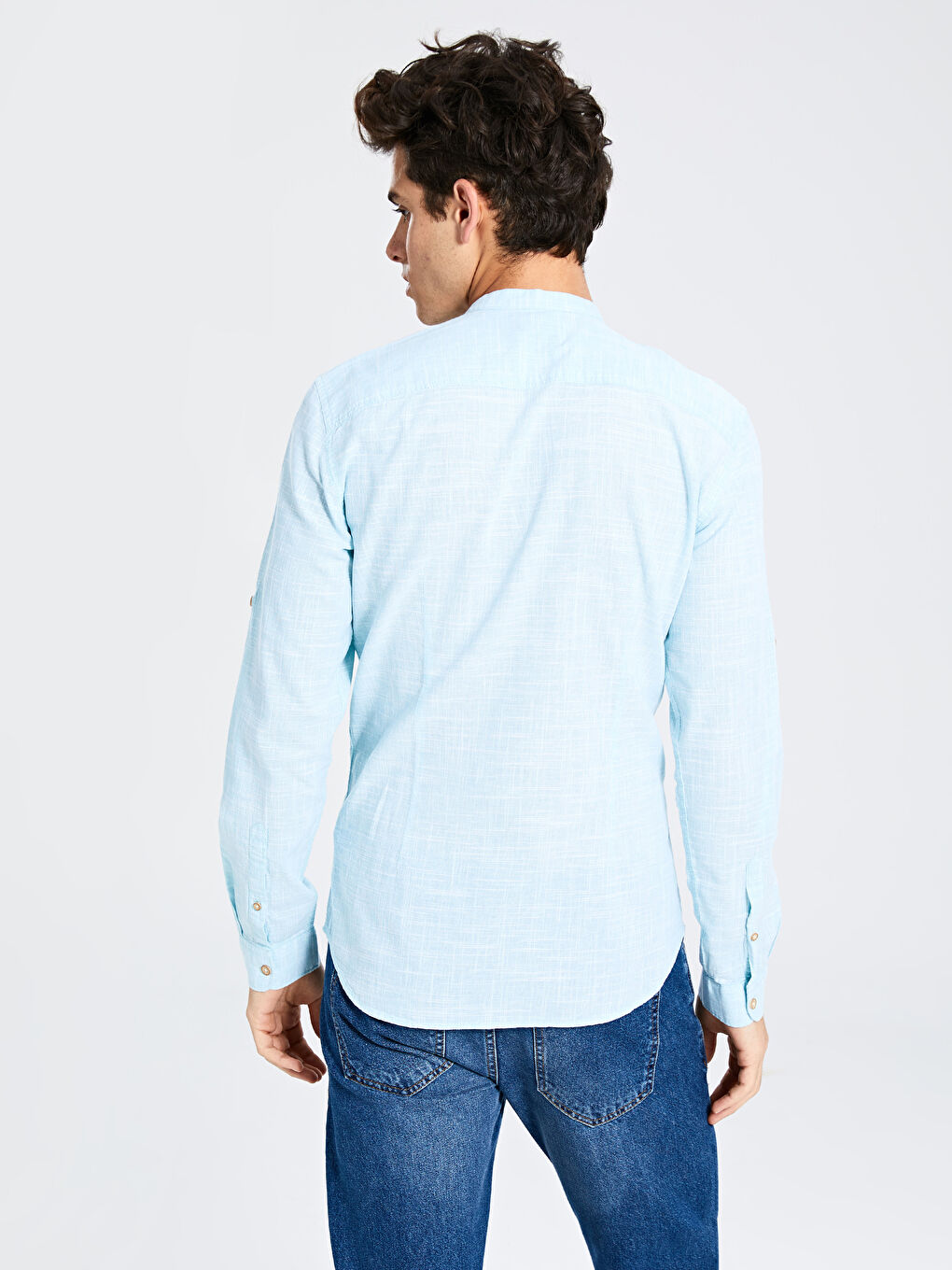 Slim fit poplin košulja s ruskom kragnom -3