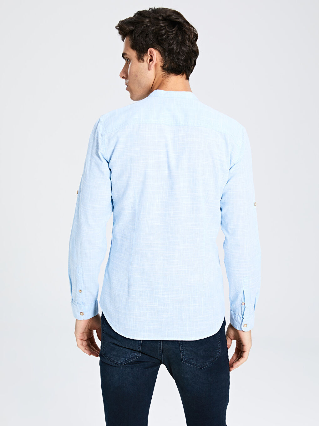 Slim fit poplin košulja s ruskom kragnom -2