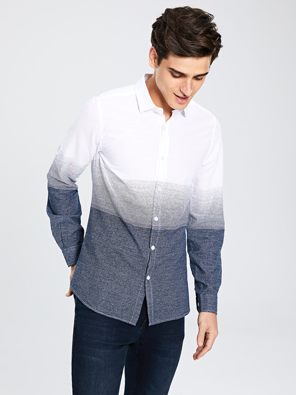 Lacivert Poplin Erkek Gömlek-1