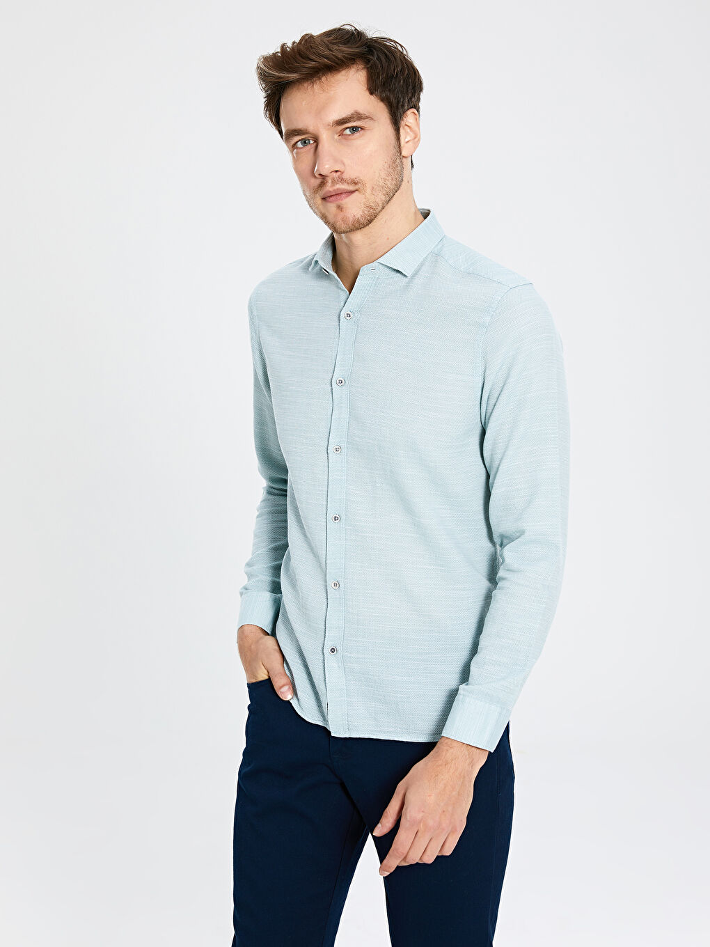 Yeşil Slim Fit Uzun Kollu Erkek Gömlek