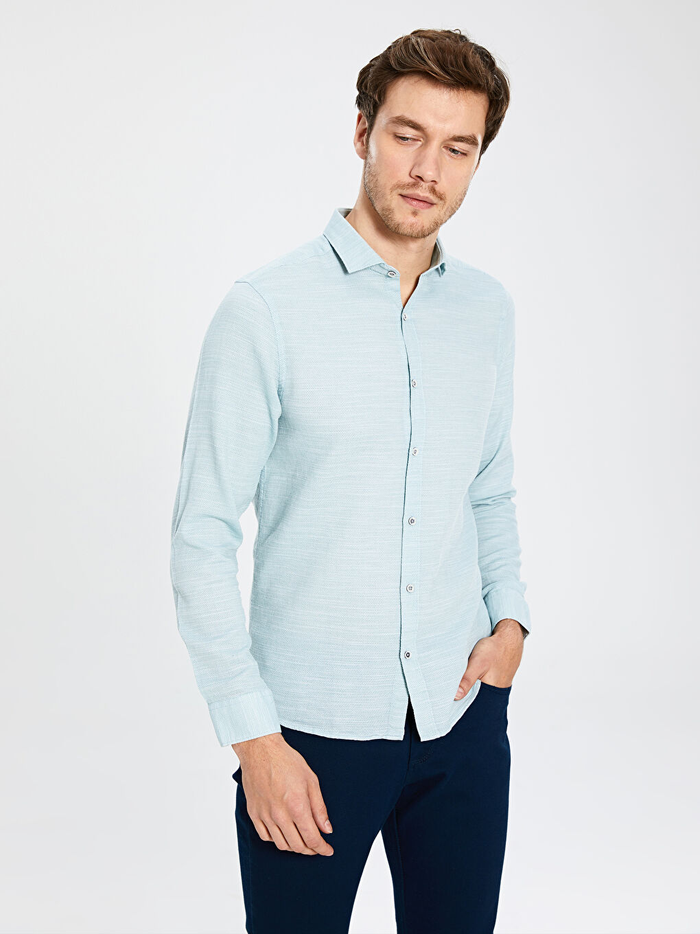 Yeşil Slim Fit Uzun Kollu Erkek Gömlek-1