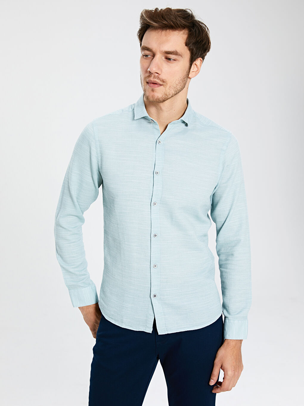 Yeşil Slim Fit Uzun Kollu Erkek Gömlek-2