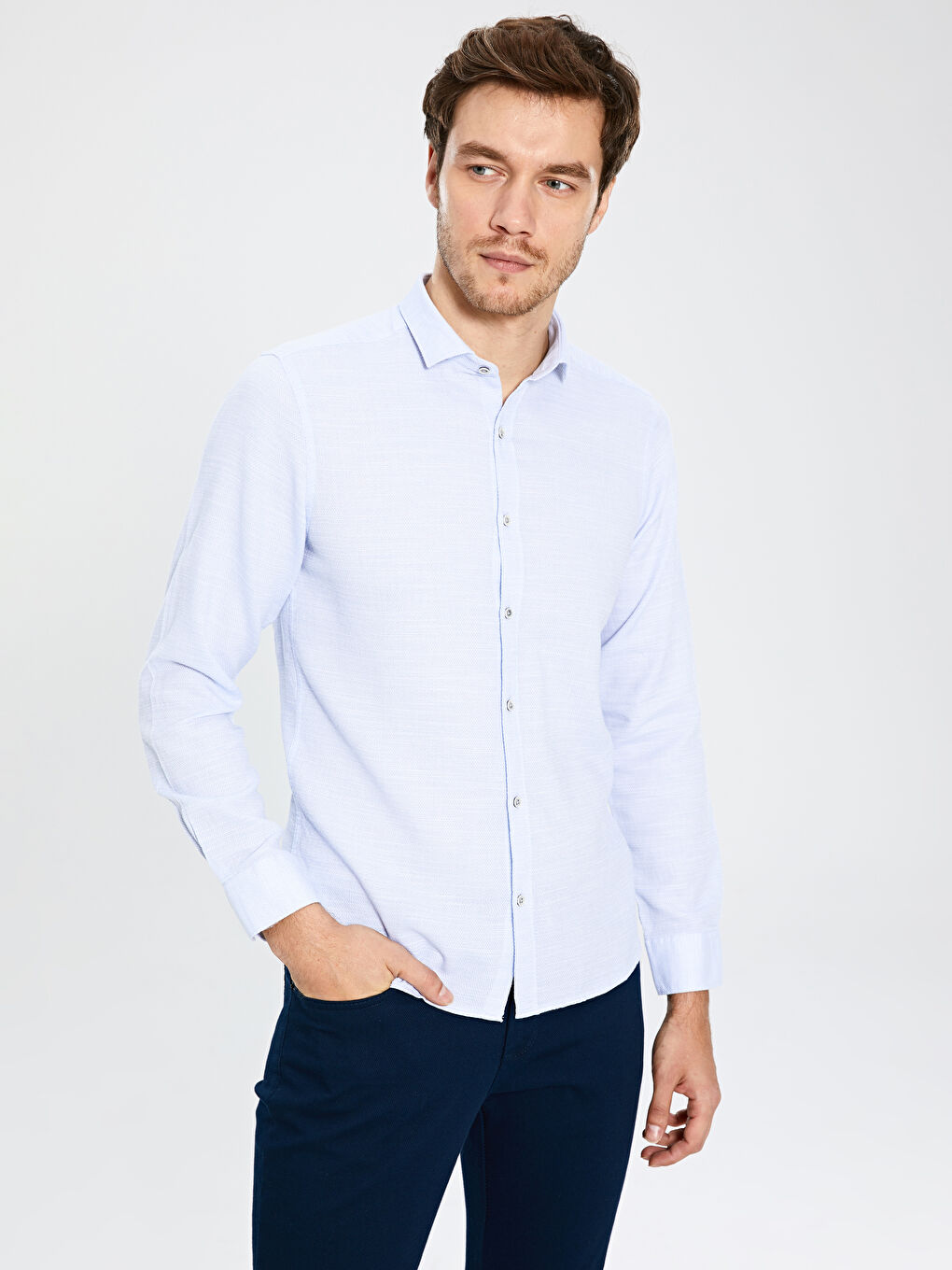 Mavi Slim Fit Uzun Kollu Erkek Gömlek-1