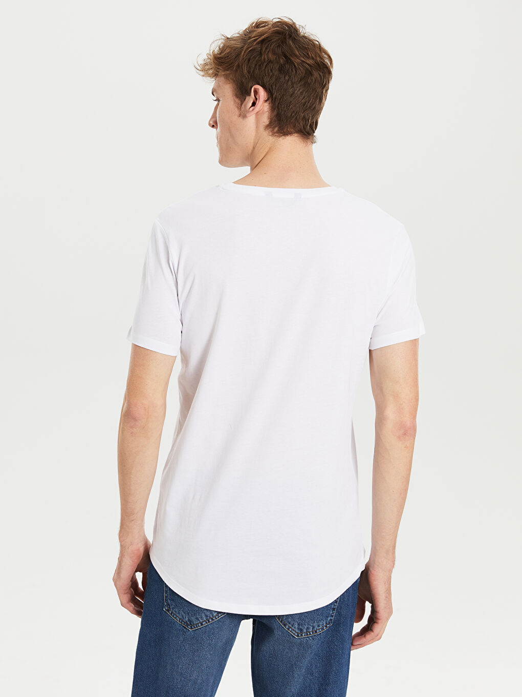 Beyaz Bisiklet Yaka Kısa Kollu Baskılı Penye Erkek Tişört-2