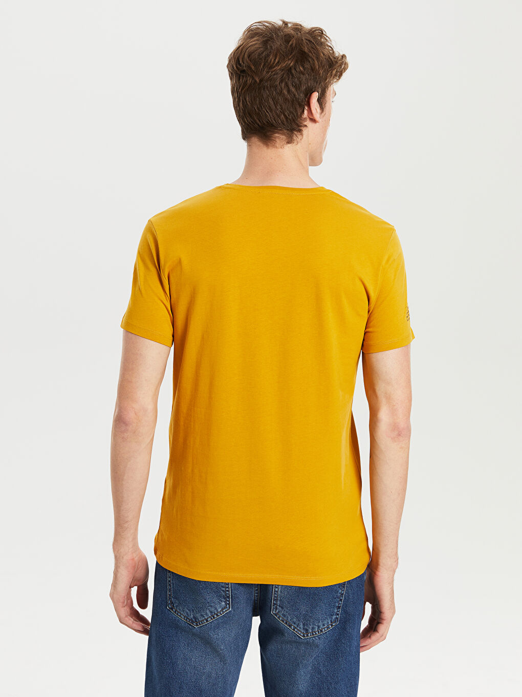Sarı Bisiklet Yaka Kısa Kollu Baskılı Penye Erkek Tişört-3