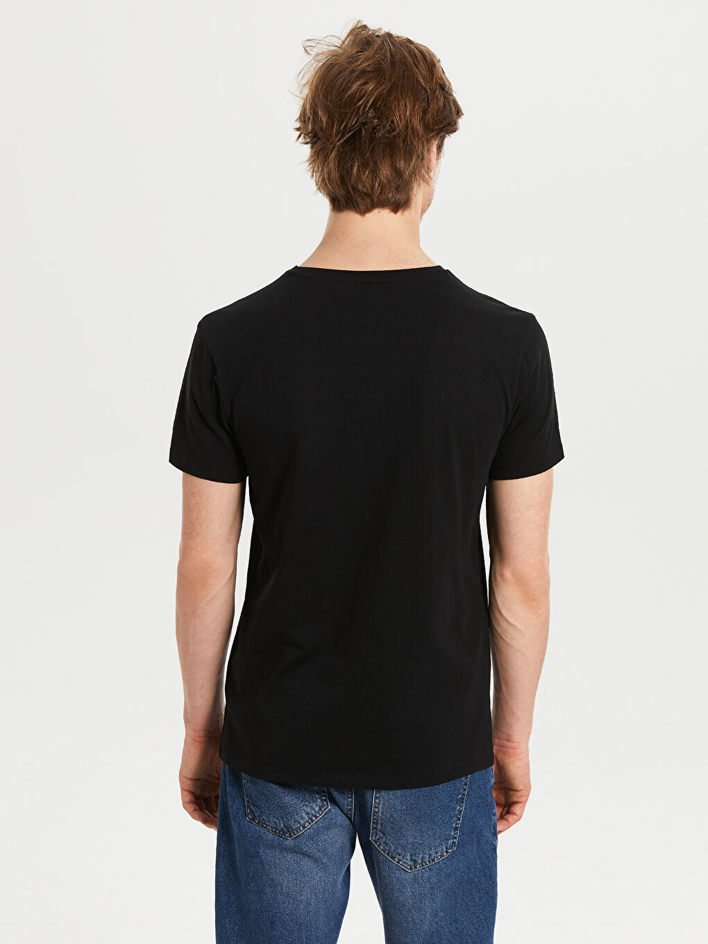 Siyah Bisiklet Yaka Penye Erkek Tişört-3